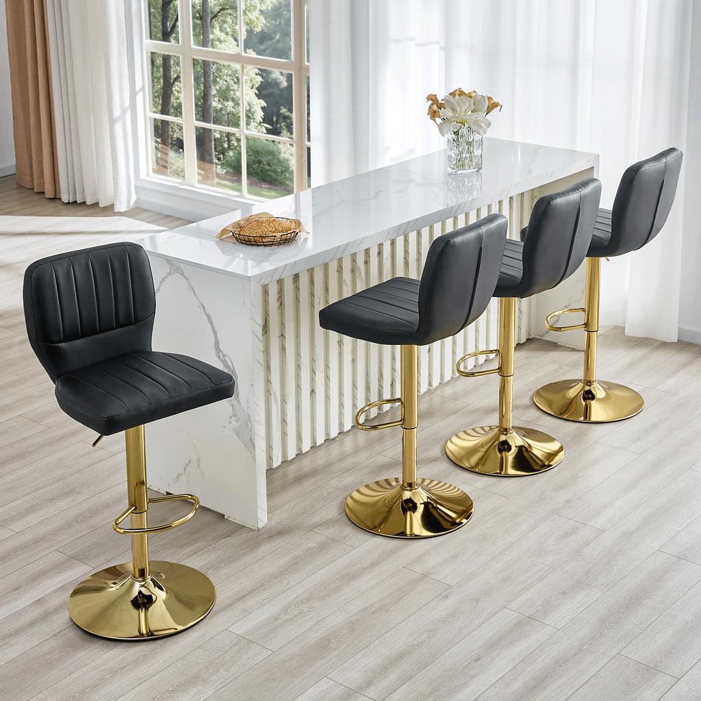 Bar Stool Height-Adjustable 62-83cm, 360 degrees Swivel Chair with Backrest & Footrest, Ergonomic Kitchen, Black Faux Leather, 136kg
