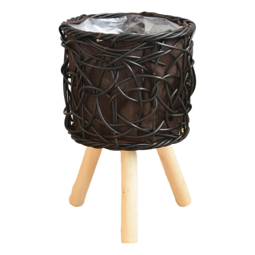Woven Rattan Plant Stand Flower Pots Holder Stool with 3 Wood Legs Floor Planter Basket Rack for Home or Office Use