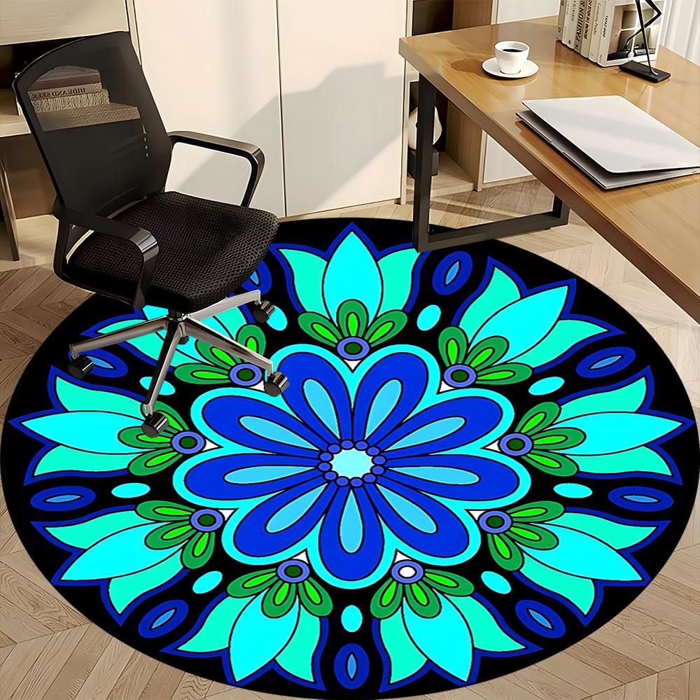 1pc Floral Mandala Pattern Carpet, Round Non Slip Durable Large Size Office Carpet, Suitable for Office