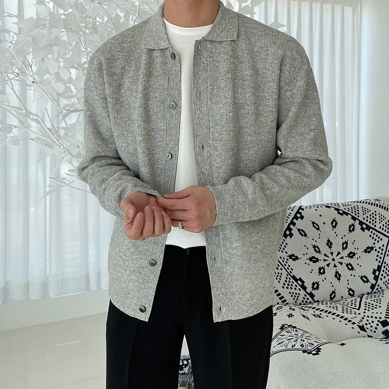 

Men s Trendy Autumn/Winter Lapel Button-Up Loose Knit Cardigan Jacket M сірий колір