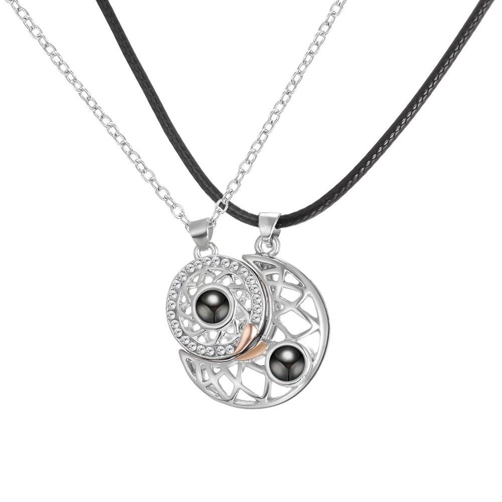 Hollow Out Sun Moon Magnetic Attraction Couples Pendant Necklace