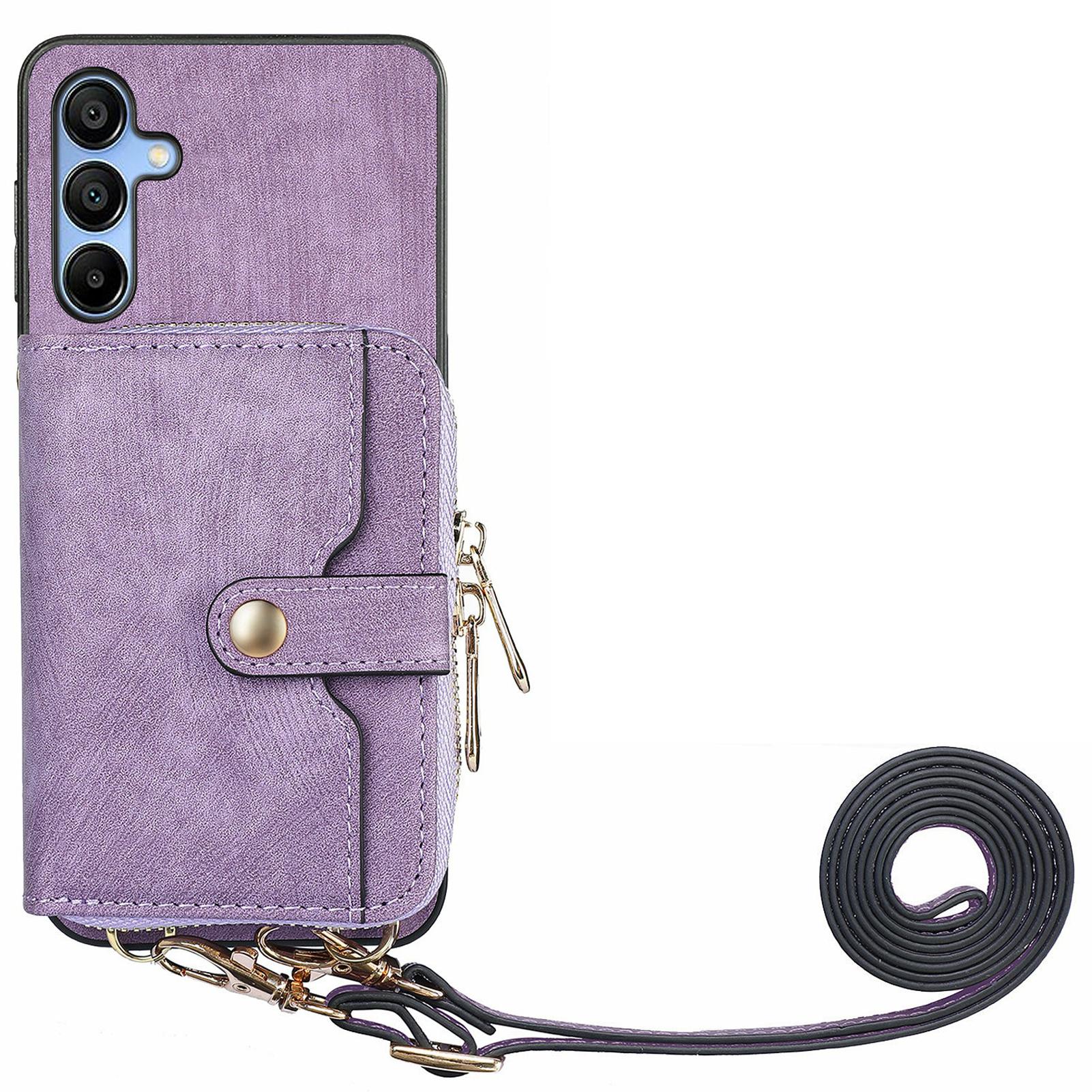 

For Samsung Galaxy A16 5G/A16 4G Case Zipper Wallet Leather Phone Back Cover Kickstand with Shoulder Strap F