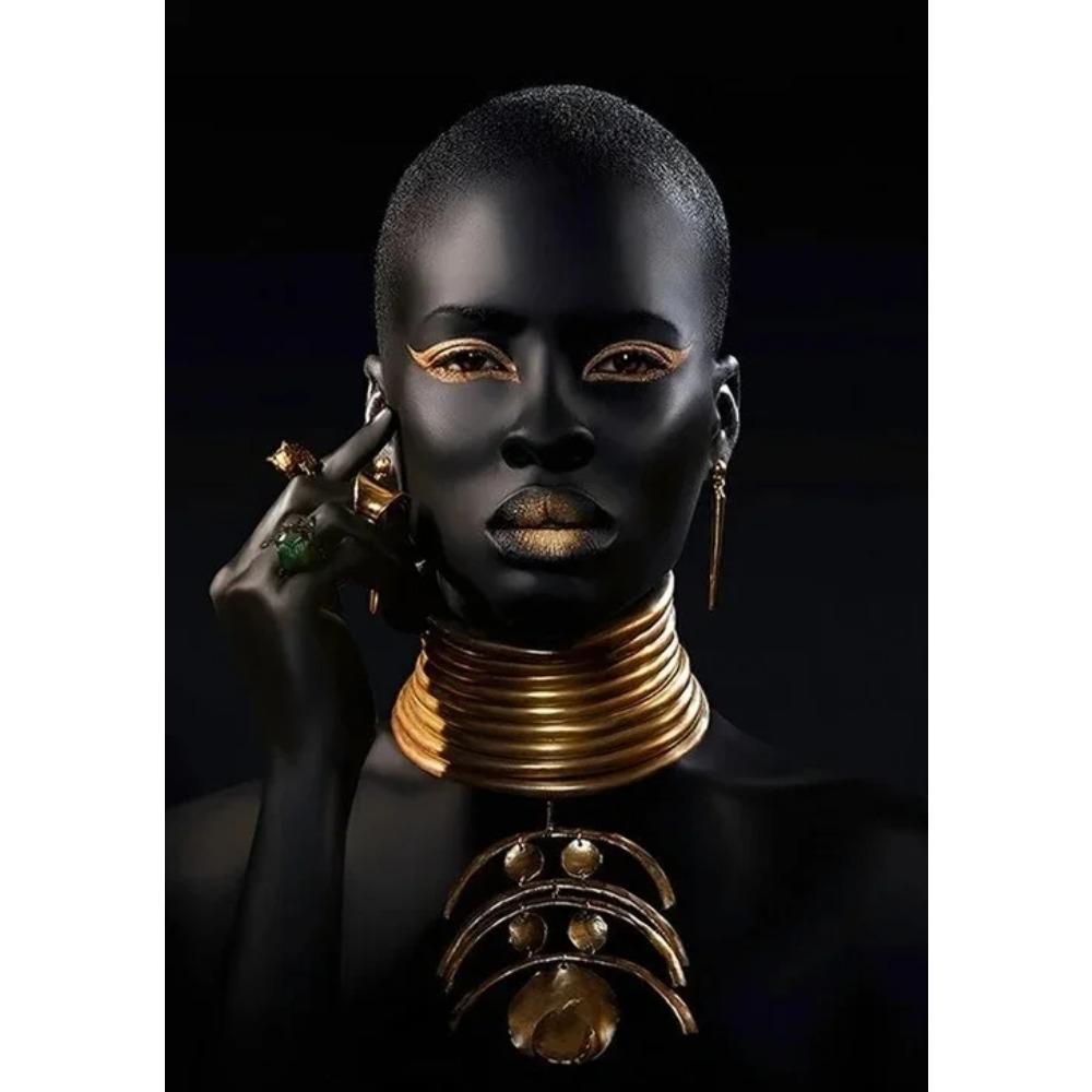 African Women Classic Black Gold Gestures Posters and Prints Female Portraits Canvas Painting Wall Art Pictures for Home Deco