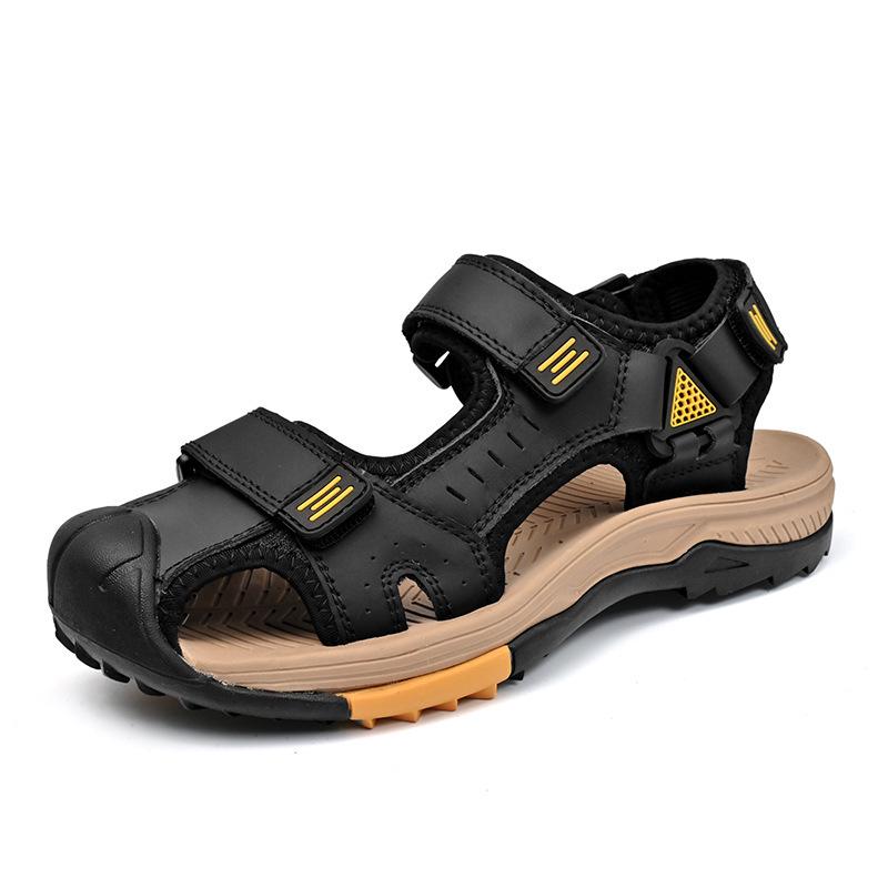 Men's Plus Size Genuine Leather Sandals - Breathable, Soft Sole, Closed Toe Outdoor Water Shoes for Teens 