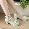 Sweet Straps Buckles Lolita Pumps for Ladies Block High Heels Platform Wedding Party Mary Janes Shoes Women Pink Red Girl Size43