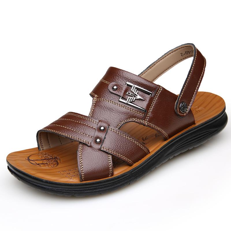 Sandals men's summer 2025 leather casual beach shoes men's outer wear middle-aged and elderly dual-purpose slippers men's non-slip