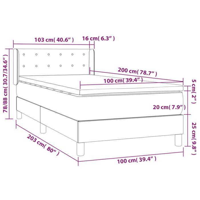 3131183 vidaXL Lit à sommier tapissier et matelas Gris clair 100x200cm Velours