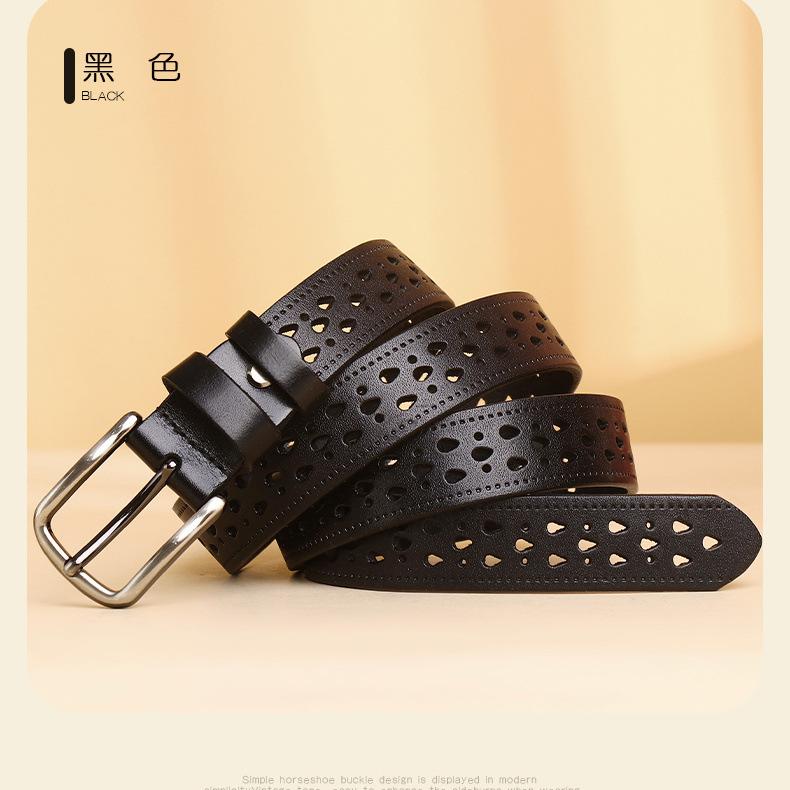 Belt Women'S Leather Premium No Punching Hollow High-End Decorative Belt First Layer Cowhide Pants Personalized Skirt