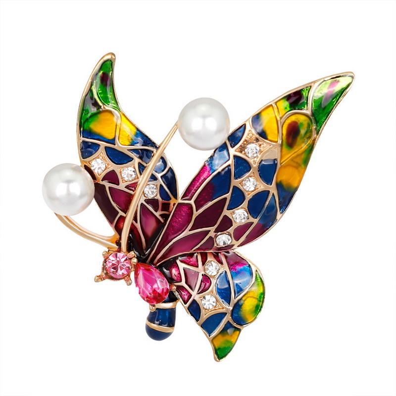 SKEDS Luxury Women Enamel Butterfly Insect Brooches Pins Vintage Crystal Pearl Brooch For Lady Jewelry Clothing Badges Corsage
