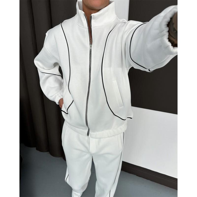 Men Women Same Fit Fall Winter Sweatshirt Set Casual Patchwork Cardigan Tracksuit Youth Fashion