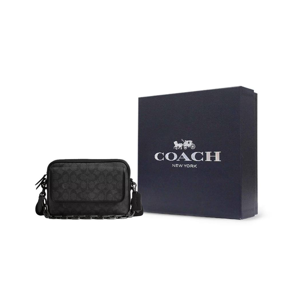 Coach Charter 24 External Magnetic Snap Pocket Signature Coated Canvas And Calfskin Medium Shoulder Crossbody Bag Men Bags Charcoal CR712-CHR