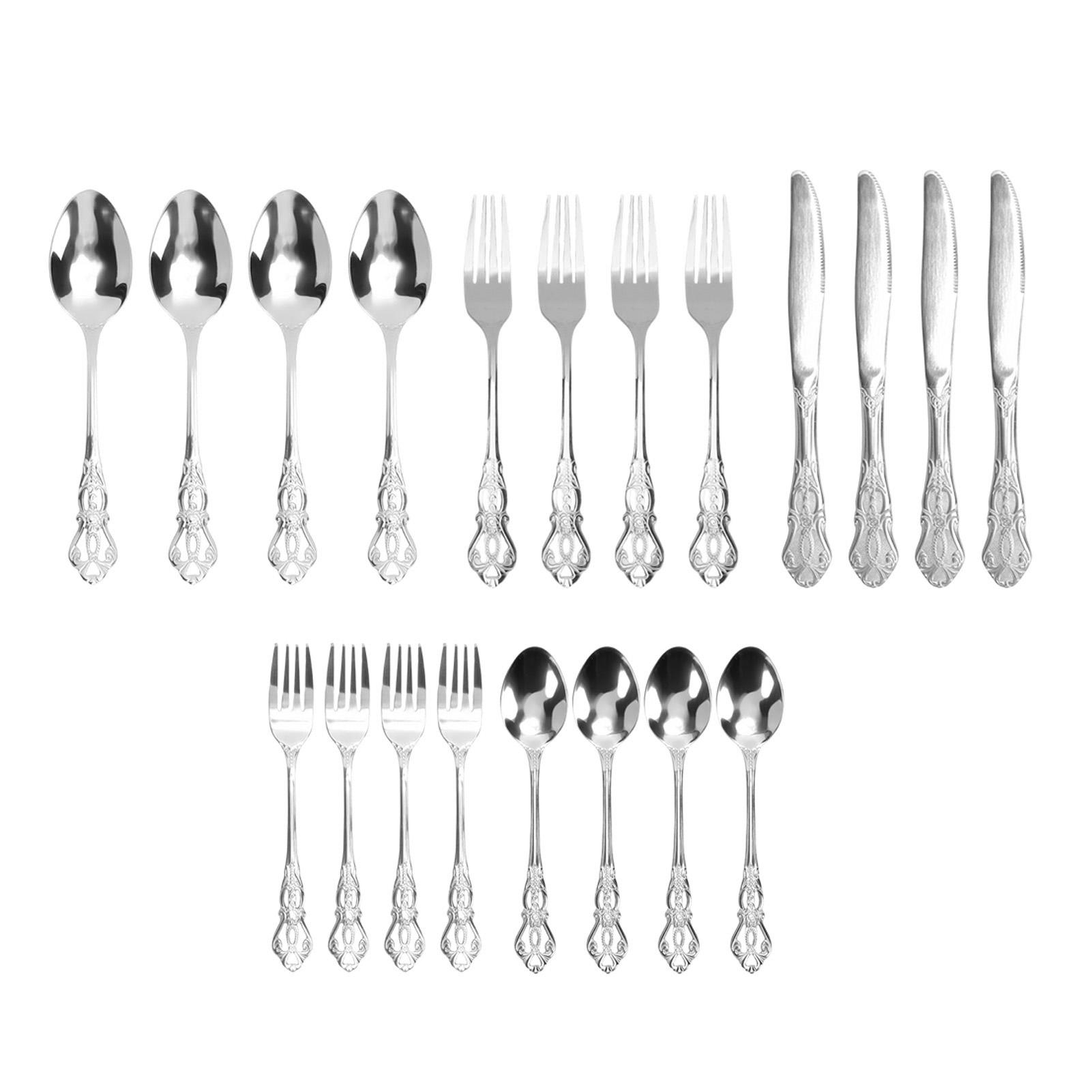 Cutlery Set Vintage Dishwasher Safe Stainless Steel 4 Dinner Forks 4 Dinner Spoons 4 Salad Forks 4 Tea Spoons 4 Dinner Cutters Flatware Set