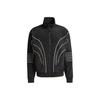 Striped Logo Stand Collar Long Sleeve Jacket for Men, Black