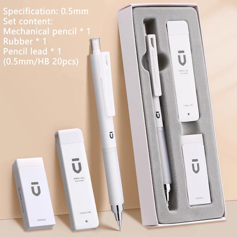 1Set Plastic Automatic Pencils White Students Stationery 0.5Mm Eraser Pencils Gift Box Office School Supplies