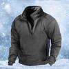 Men Autumn Winter Solid Color Sweatshirt Stand Collar Zipper Half Placket Pullover Long Sleeve Windproof Warm Outdoor Hunting Tops