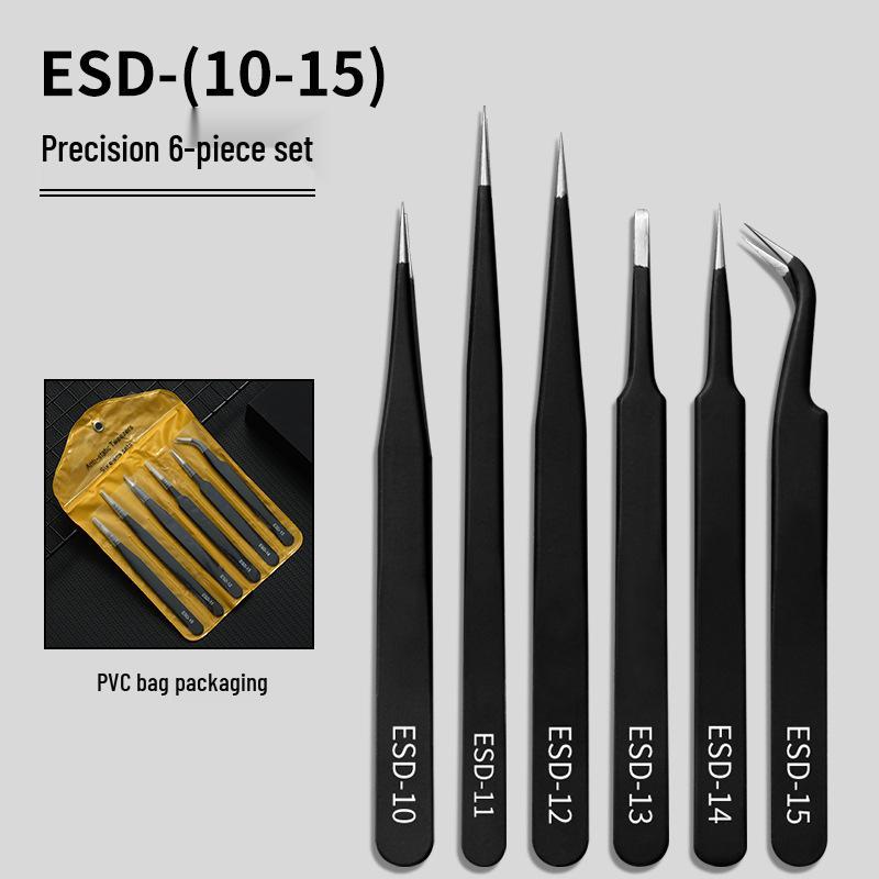 Black Anti-Static Stainless Steel Curved Tip Tweezers Set for Nail Art, Journaling, and Repairs