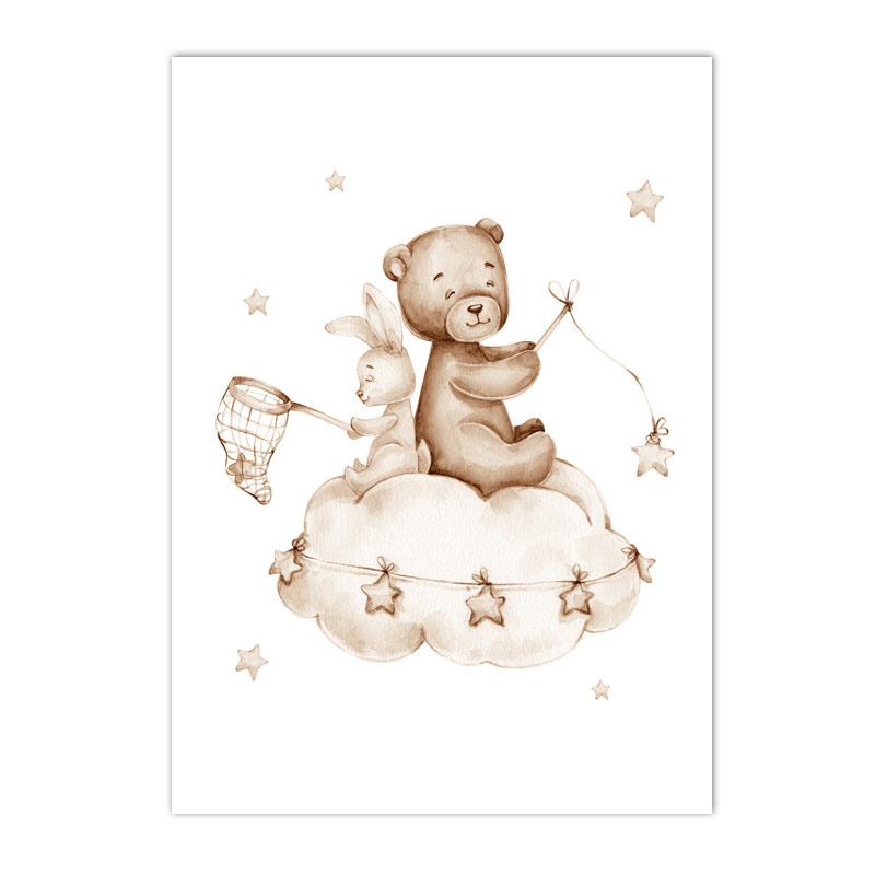 Boho Posters Cartoon Bear Canvas Painting Custom Name Poster Star Rainbow Wall Art Print Nursery Picture Baby Kids Room Decor