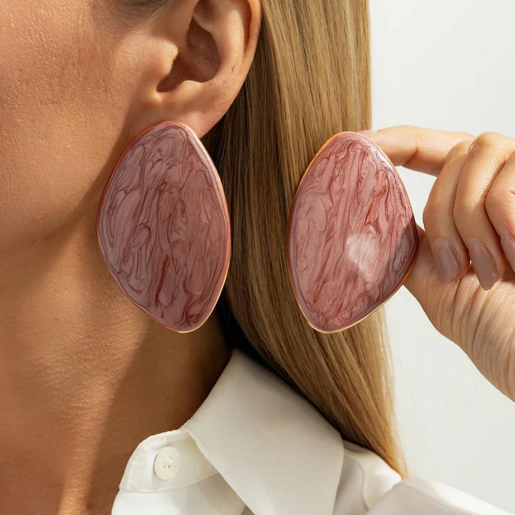 Salircon Retro Drip Oil Geometric Multicolor Triangle Stud Earrings Women Trendy Simple Style Daily Commuting Wear Ear Jewelry