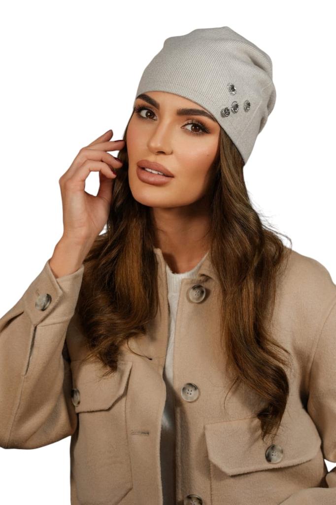Women' Beige Kamea-Marcus Hat with Rhinestone Ornament for Fall/Winter