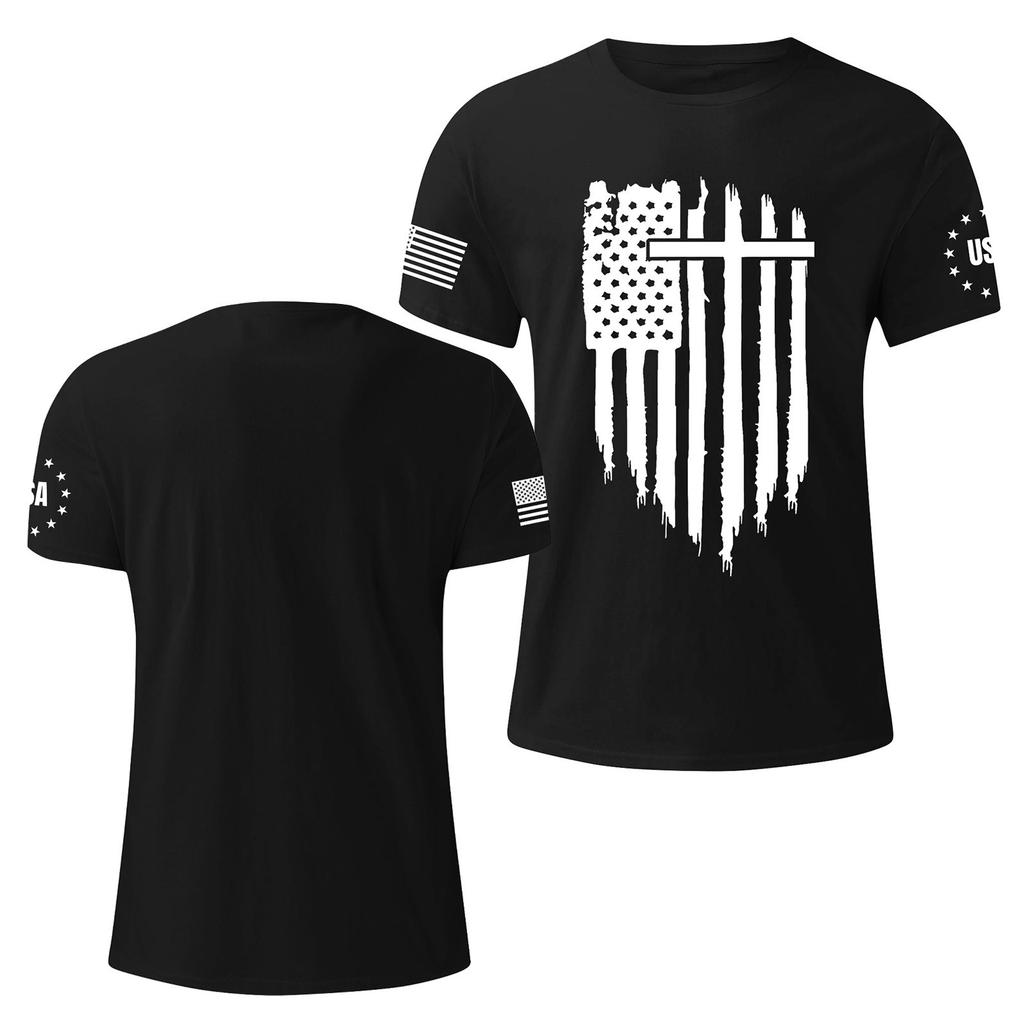 Men's Fashionable Casual Independence Day Printed Round Neck Short Sleeve T-Shirt Top