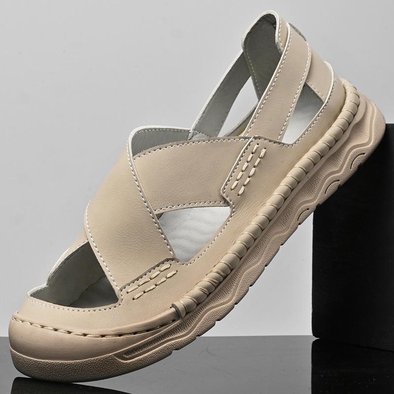 

2025 summer men s casual men s shoes soft sole soft surface men s Velcro casual hollow hole shoes large size shoes 48 38 песочный