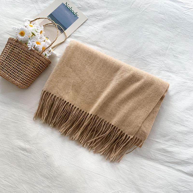 Mary 300g imitation cashmere tassel scarf women's winter solid color thickened warm shawl Japanese scarf