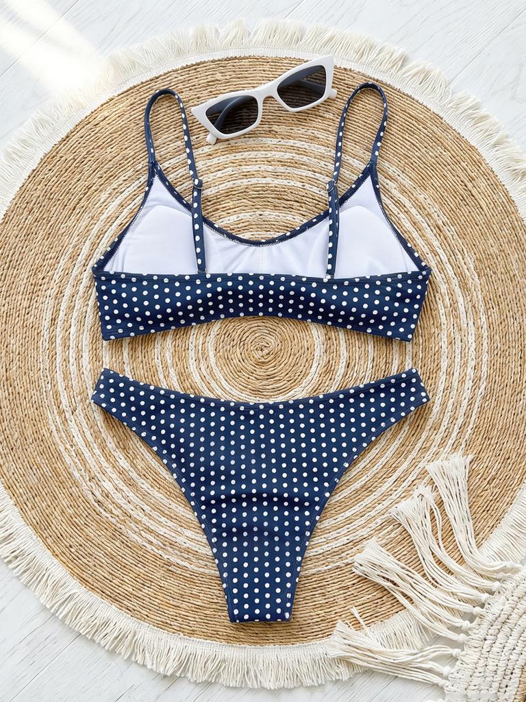 Polka Dot Stripe Print Low Waist Sexy Two Piece Bikini Set Comfortable Versatile