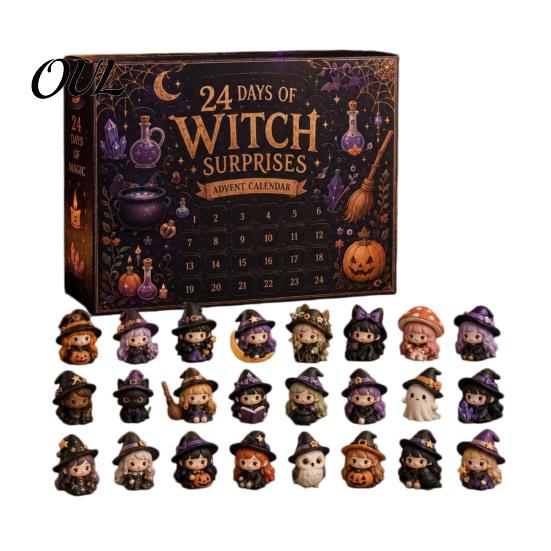 Halloween Countdown Kalender Adventskalender 2026, 24 Tage mit Mini-Figuren, Miniatur Hexenfiguren Sammler Fee Spielzeug Set für Kinder Erwachsene, Partygeschenke