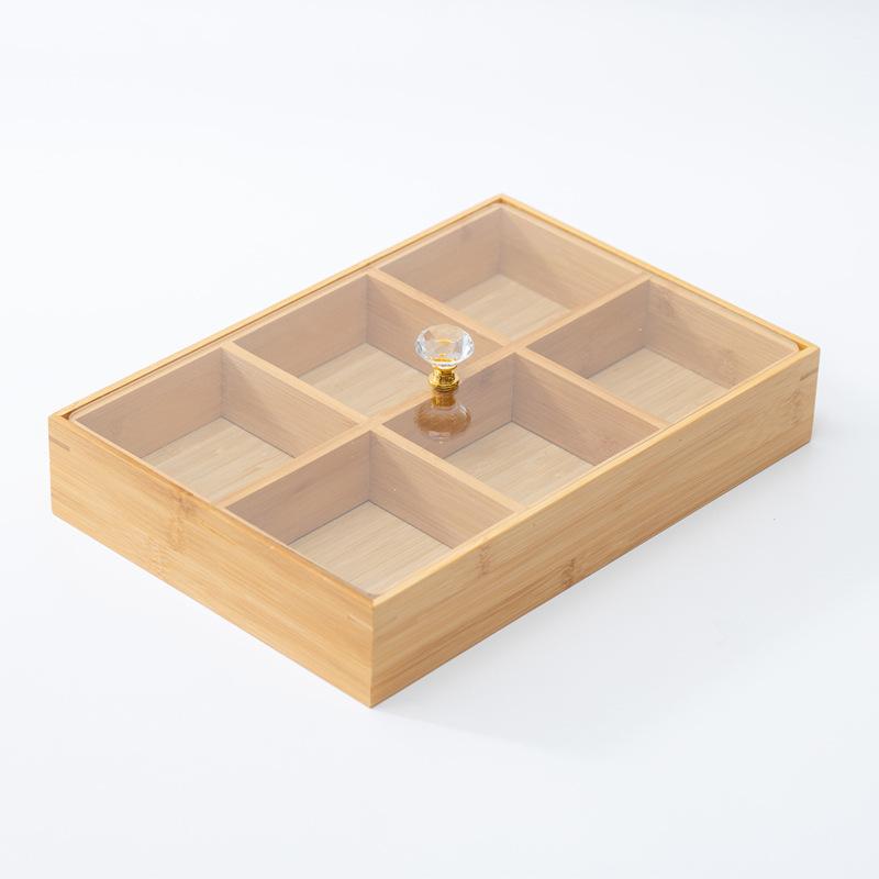 Bamboo Storage Box Geometric Square Grid Desktop Storage Container Jewelry Storage Box Make Up Organizer Jewelry Organizer