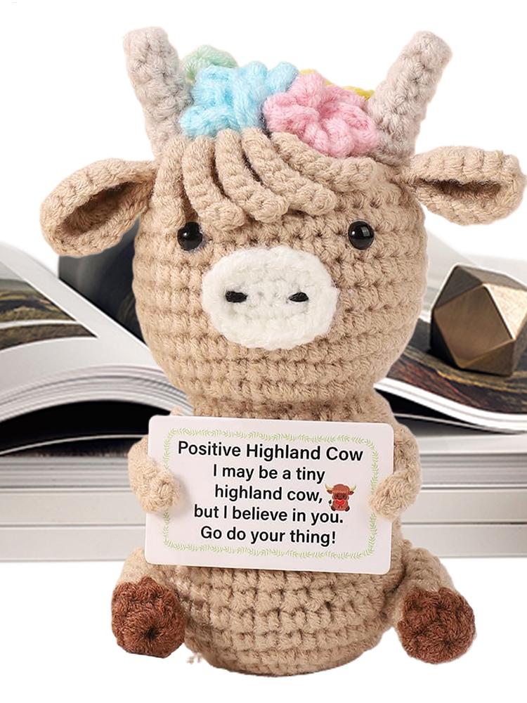 Crochet Highland Cow Doll Cute Emotional Cow Small Positive Crochet Doll Decorative Figurines