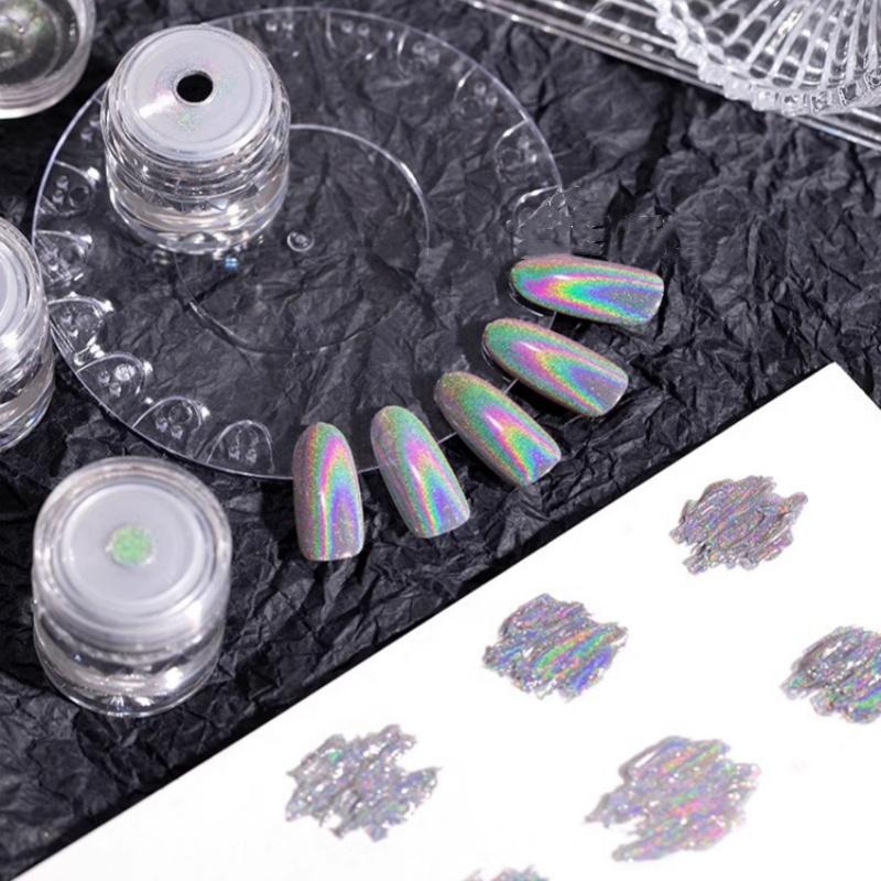 Polvere per Unghie Cromata Specchio Metallico Polvere Magica Colorata Laser Glitter da Strofinare su Unghie in Gel UV Decorazione Unghie Fai da Te 0,4g
