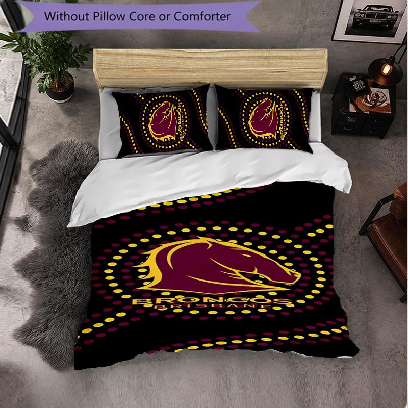 Set Biancheria da Letto in Microfibra con Fantasia Brisbane Broncos 3 Pezzi Decorazione Copripiumino per Camera da Letto Uso Domestico