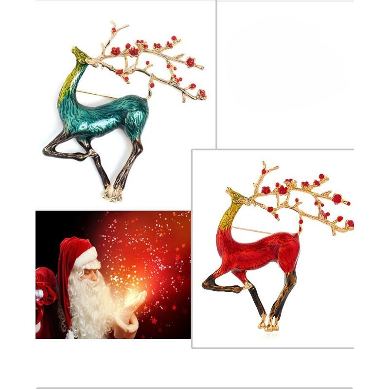 Drip oil deer chest flower, animal pin, high-end brooch, clothing, Christmas brooch, pin buckle