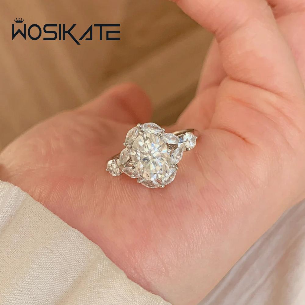 Wosikate Light Luxury Sparkling High Carbon Diamond Ring For Women Fashion Jewellery Copper Plated Egg Shaped Zirconia Ring