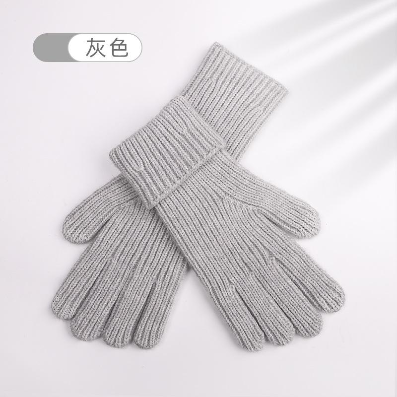 New wool knitted warm gloves finger cold-proof thickened cashmere soft skin-friendly women's touch screen gloves