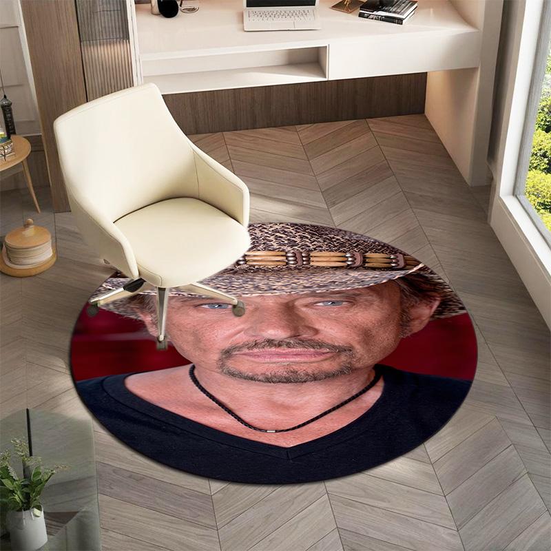 French legendary rock singer and actor Johnny Hallyday Round Carpet Soft Home Decoration Corridor Table and Chair Anti slip Outdoor Floor Mat rug H21