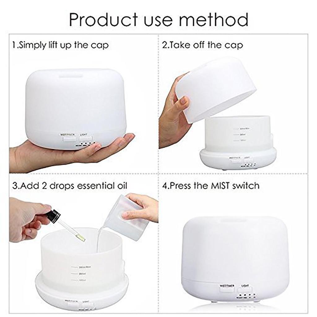 Muji Aroma Humidifier: 500ml Wood Grain Base with LED Seven-Color Night Light Diffuser for Home Use.