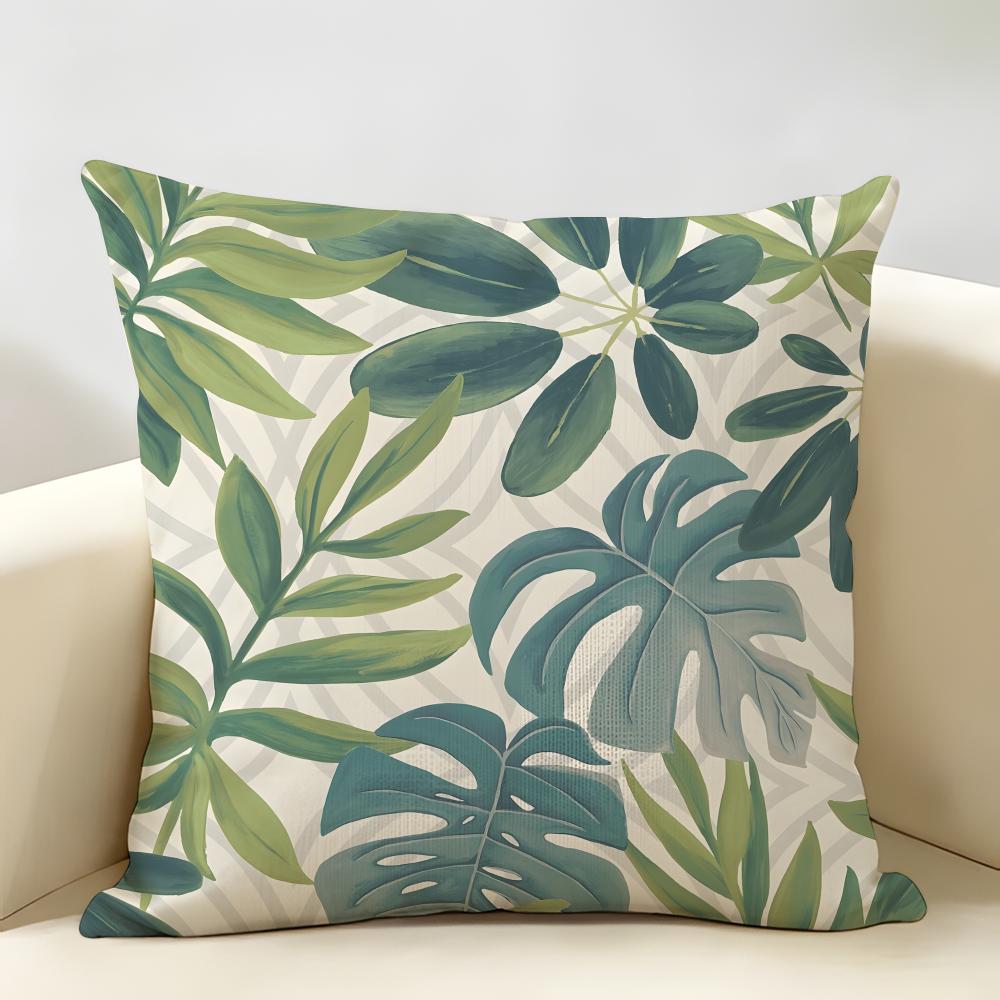 Nordic-Inspired Green Geometric Style Cushion Cover Natural Linen Organic Fabric Printing Breathable Perfect For Home Decor