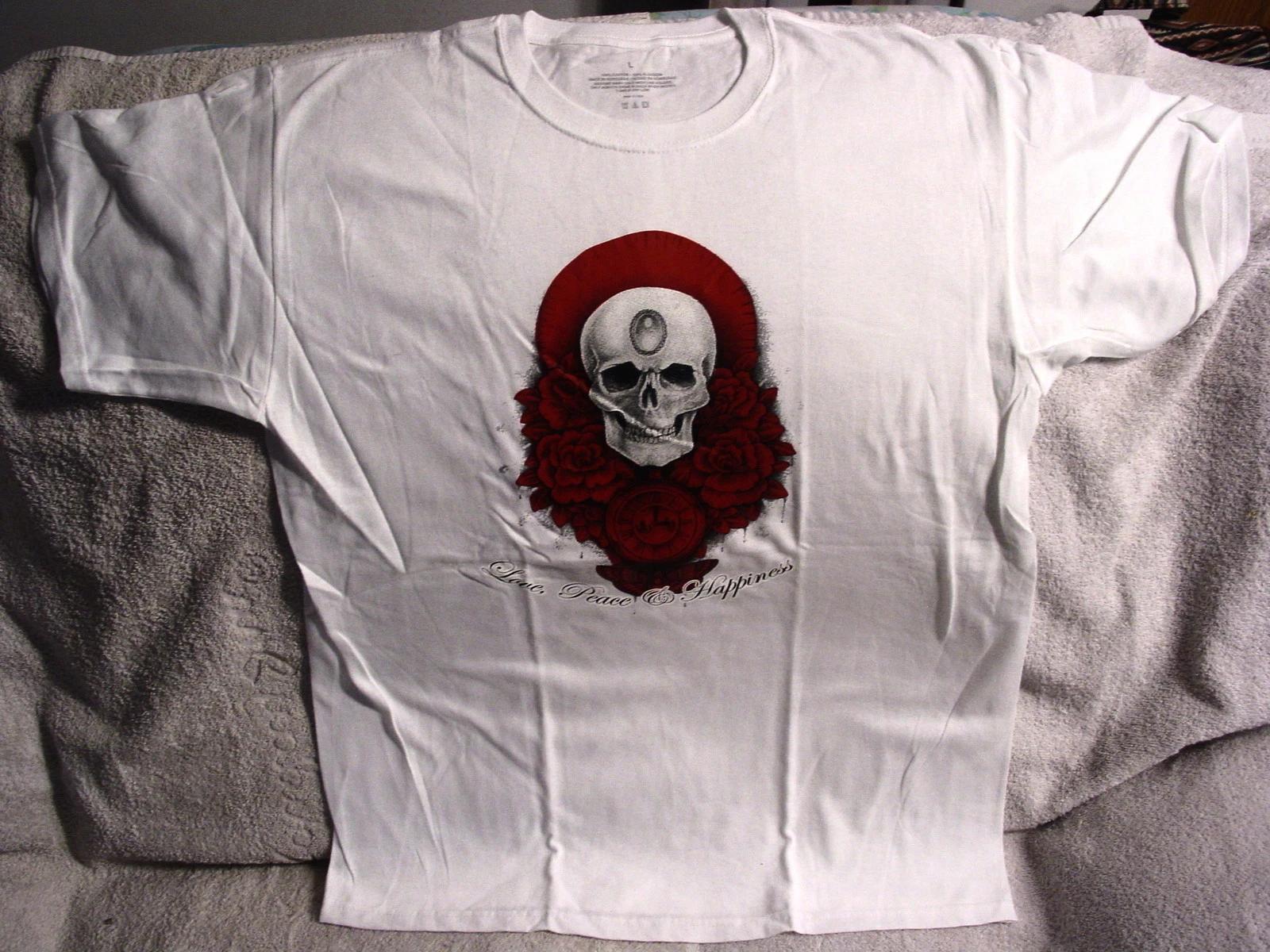 SKULL ROSE FLOWER BUTTERFLY LOVE PEACE HAPPINESS T-shirt 2XL