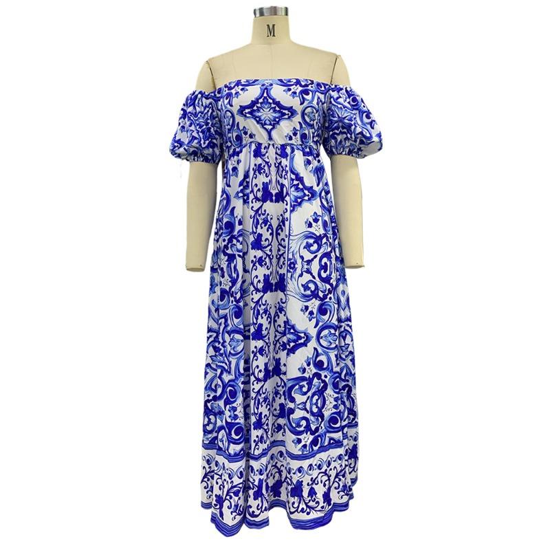 Summer Women's Dress Fashion One Neck Bohemian Print Dresses