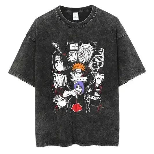American Tops T-Shirt Ri Short Sleeve T-Shirt Batik Naruto Shirt Wear Man Washed Anime Vintage Style Short