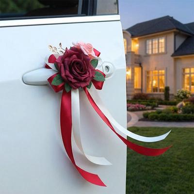 Retro Bow Rearview Mirror Decoration Wedding Party Door Handle Decoration  Automotive Supplies