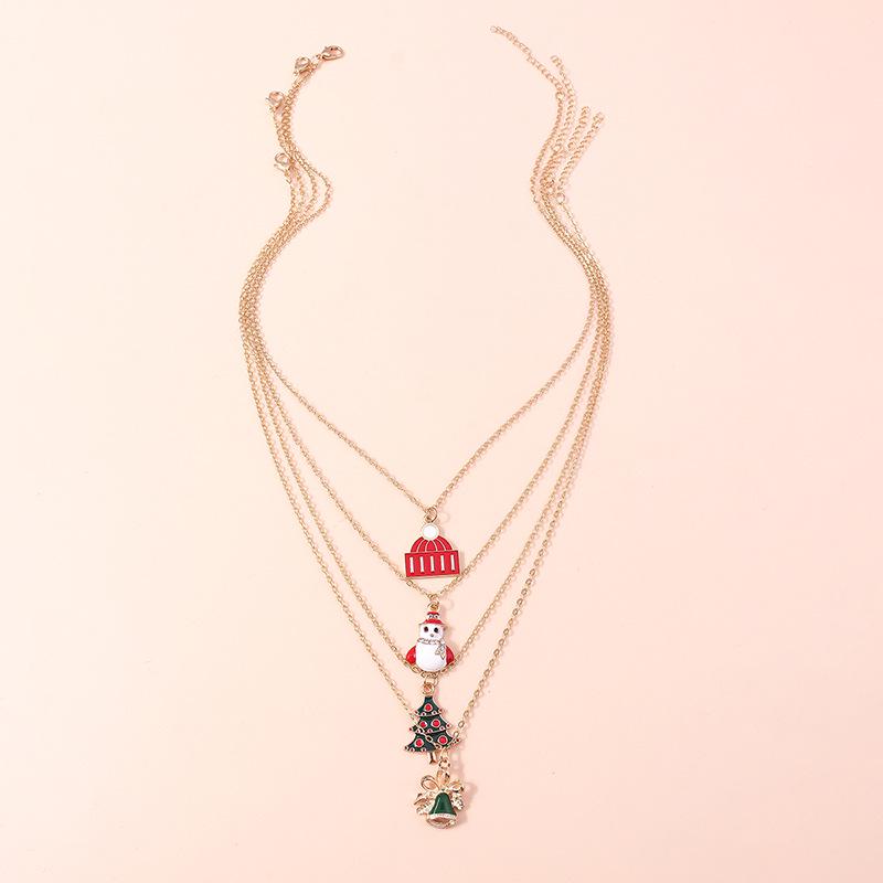 European & American Christmas Tree Necklace with Snowman Bell Pendant