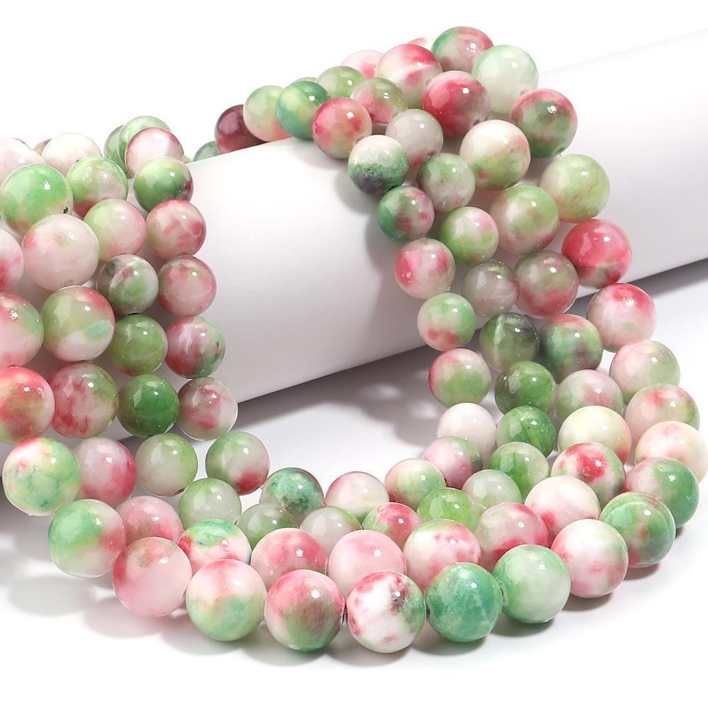 1 Strand 4/6/8/10/12mm Green Red Natural Persian Jade Stone Beads Round Loose Beads For Jewelry Making DIY Bracelets Necklace