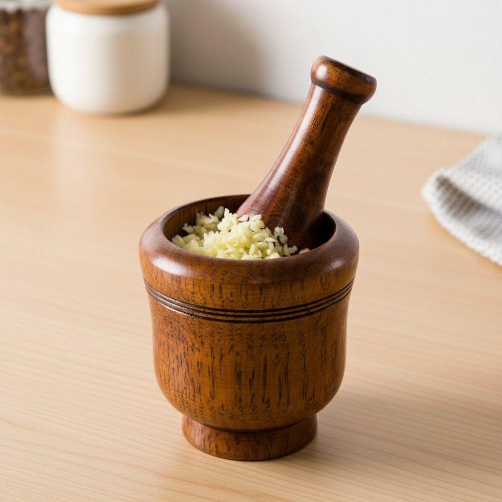 Manual Grinding Bowl Wooden Garlic Grinder Multifunctional Mortar Pestle Set  Seasoning