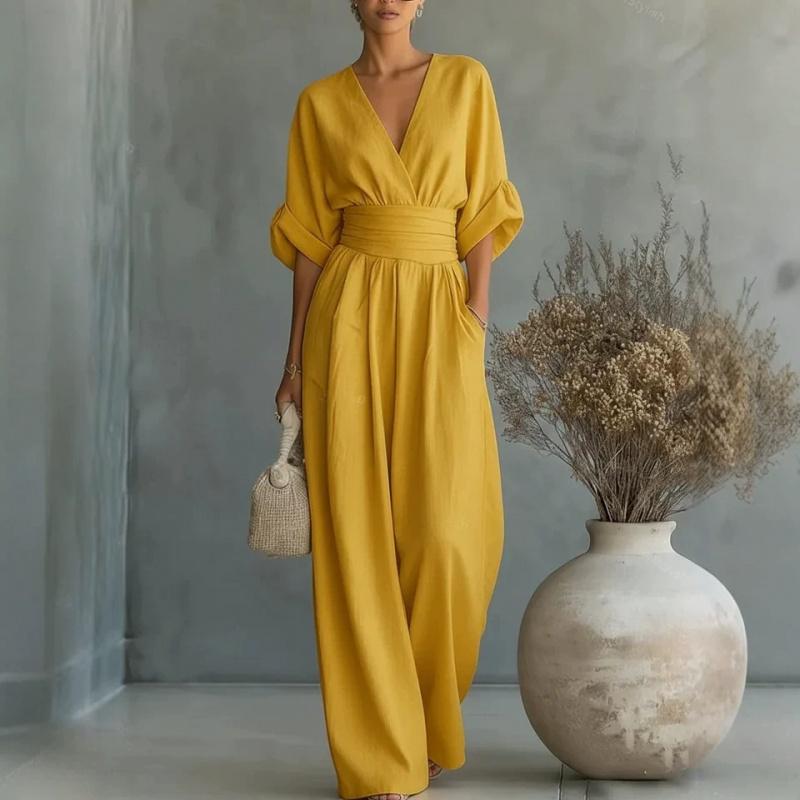 Tuta Elegante Monocolore con Scollo a V e Cintura in Vita per Donna - Nuova Collezione Primavera/Estate 2026