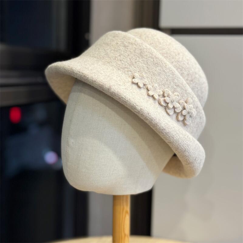 New flower autumn and winter top hat children curling edge fashion bucket hat travel versatile show face small bucket hat tide