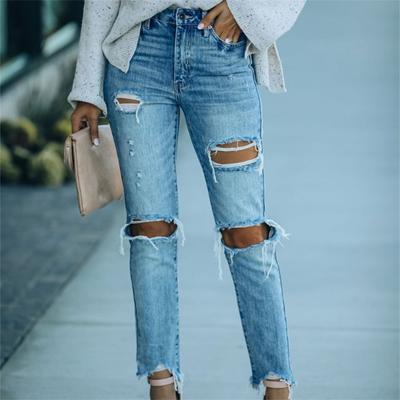 Spring 2022 Womens Fashion High Waist Y2k Women's Skinny Ripped Jeans Baggy Woman Denim Capris Pants Jean Mom Jeans Trousers