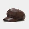 Retro Fashion Ladies' PU Leather Octagonal Hat Versatile Temperament Circumference Korean Streetwear Accessory crochet beret cap