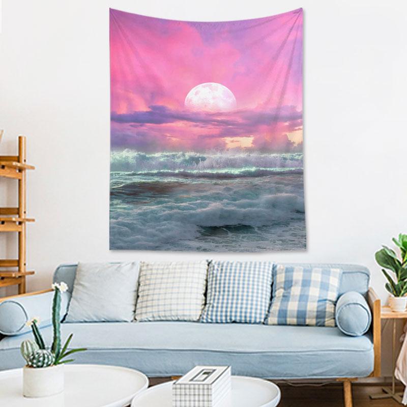 Pink Moon Star Tapestry Bohemian Style Decorative Room Tapestry Living Room Wall Canvas Wall Decorative Tapestry